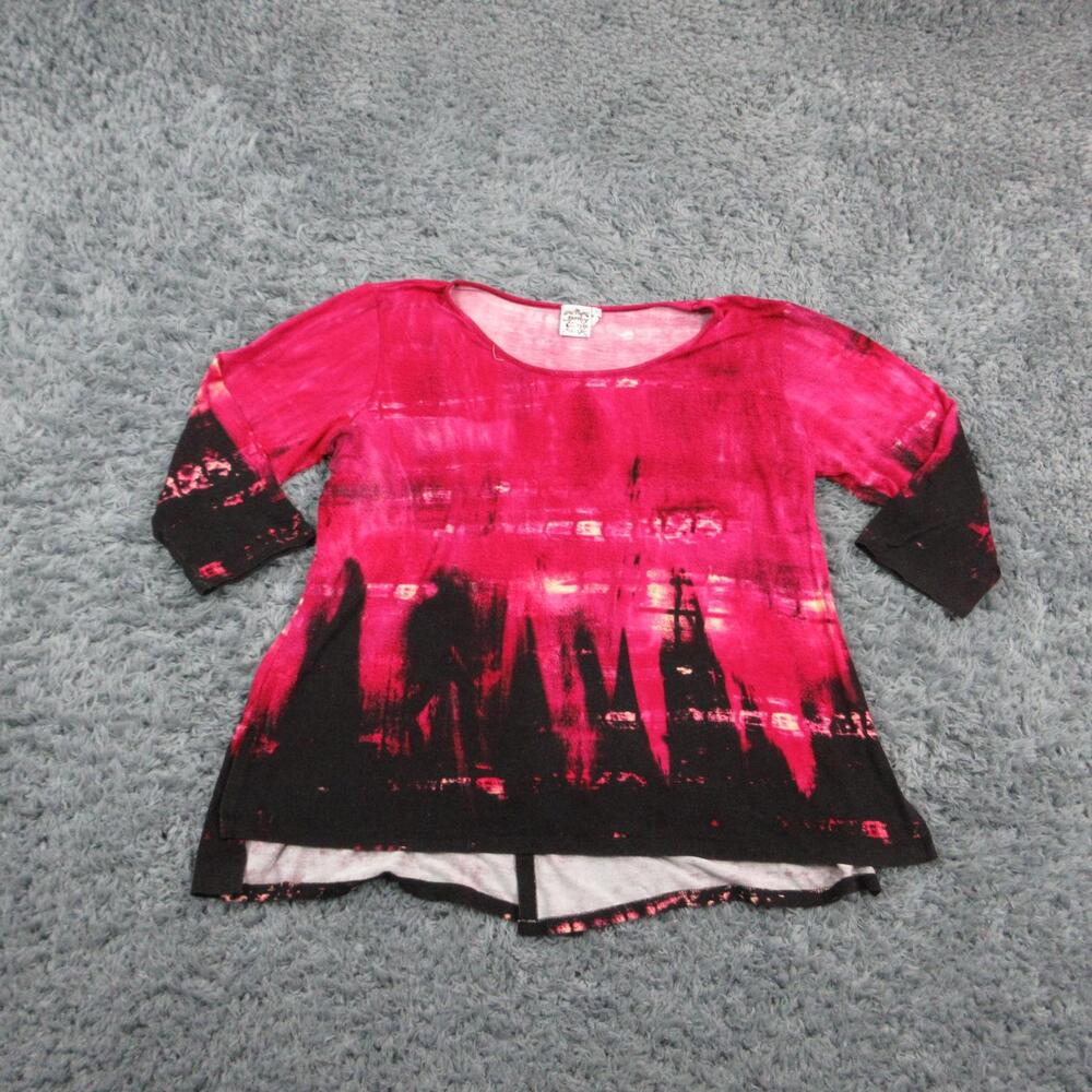 Parsley & Sage Shirt Womens Large Pink Black Geometric 3/4 Sleeve Tunic Top